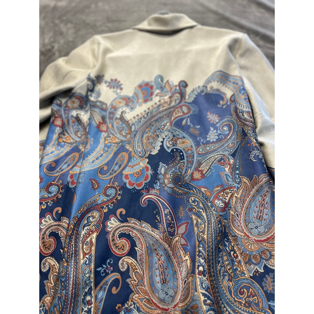 Susan Graver Graver‎ Faux Suede Paisley Border Print Blazer Blue Tan XL A547212 - Picture 6 of 7